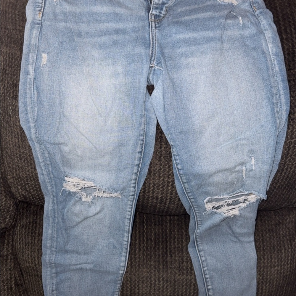 American Eagle Outfitters Blue Skinny Jeans with Distressed Details